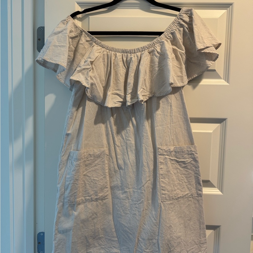 Striped Off-Shoulder Dress with Pockets